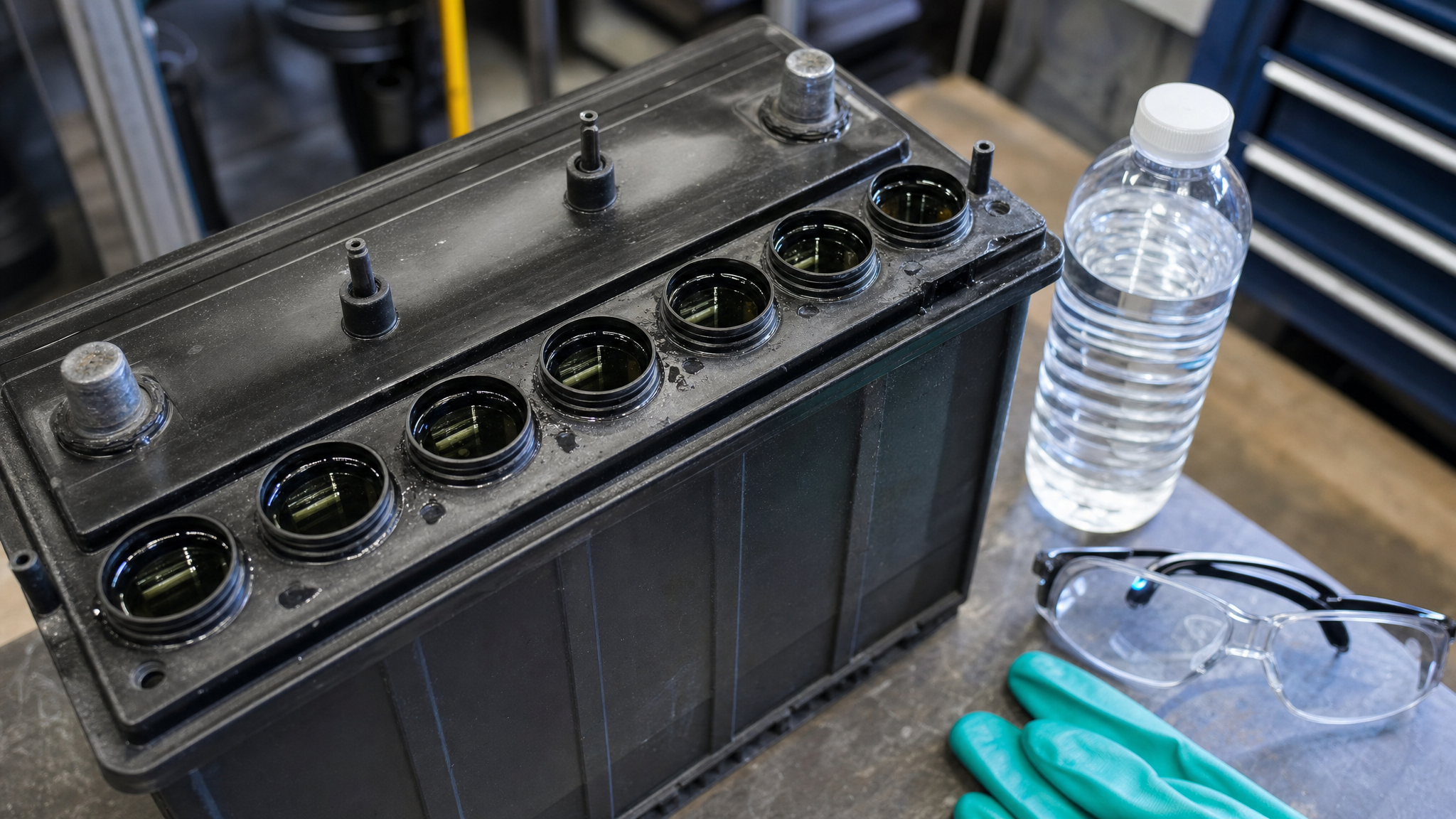 Checking car battery electrolyte level