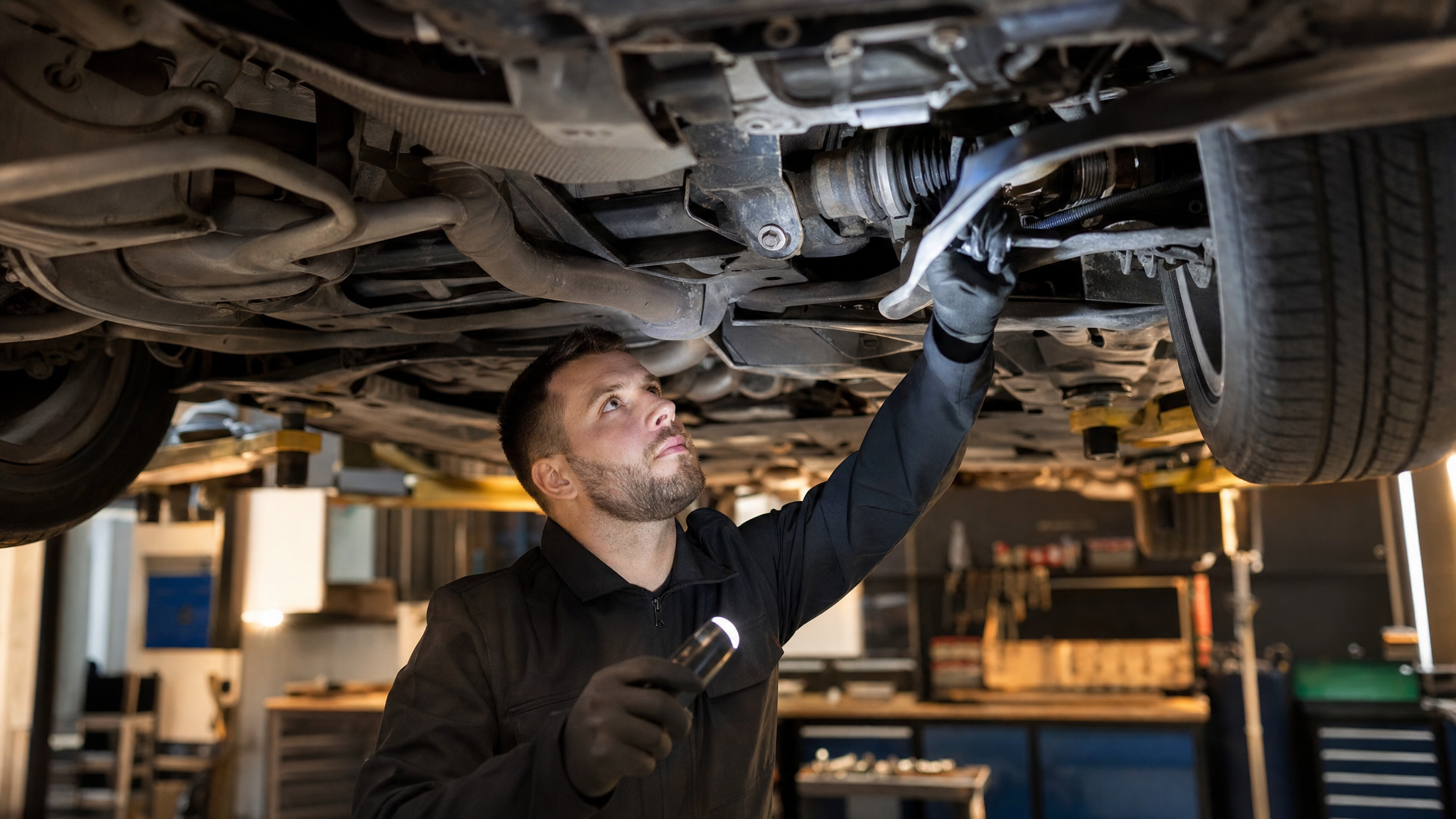 Diagnosing knocking sounds under a car when accelerating
