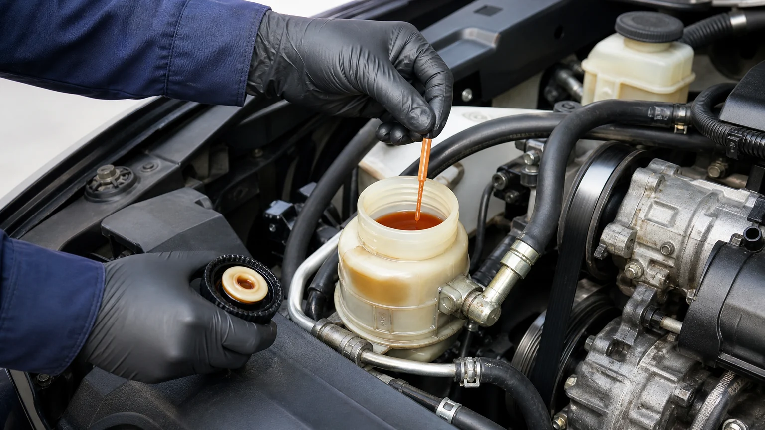 Checking power steering fluid for steering noise