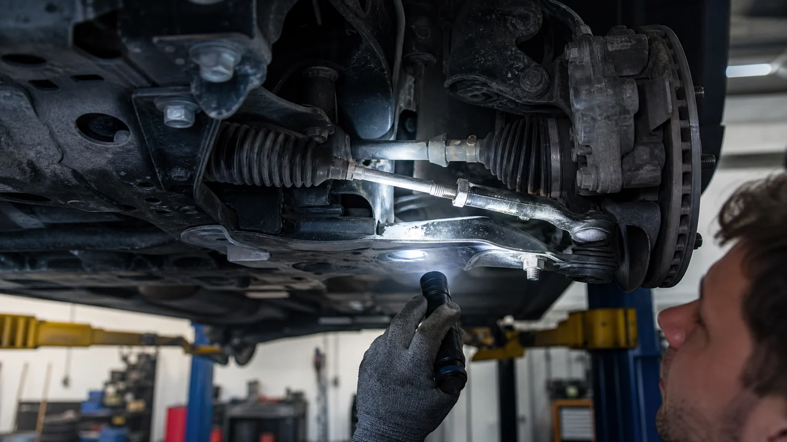 Tie rod and CV joint inspection for steering knocks