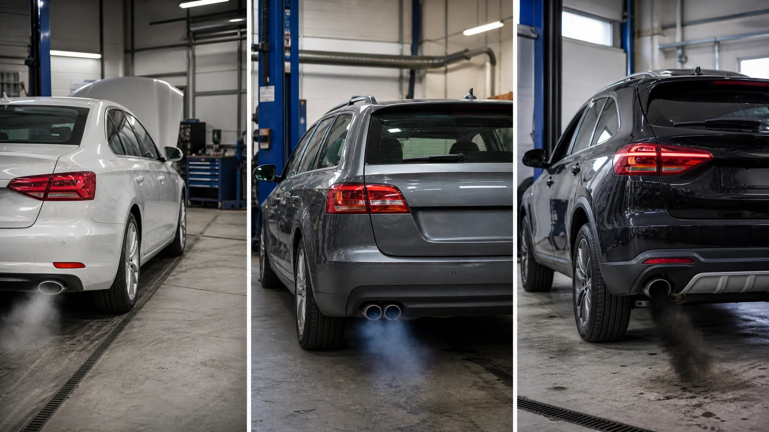 White blue and black exhaust smoke comparison