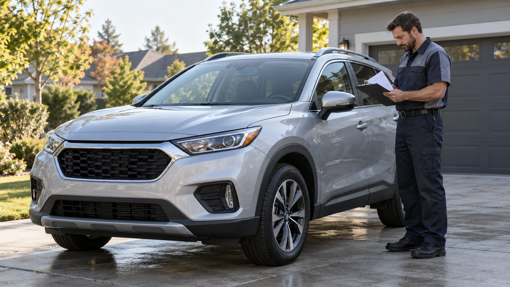 Used Chevrolet Equinox being inspected before purchase