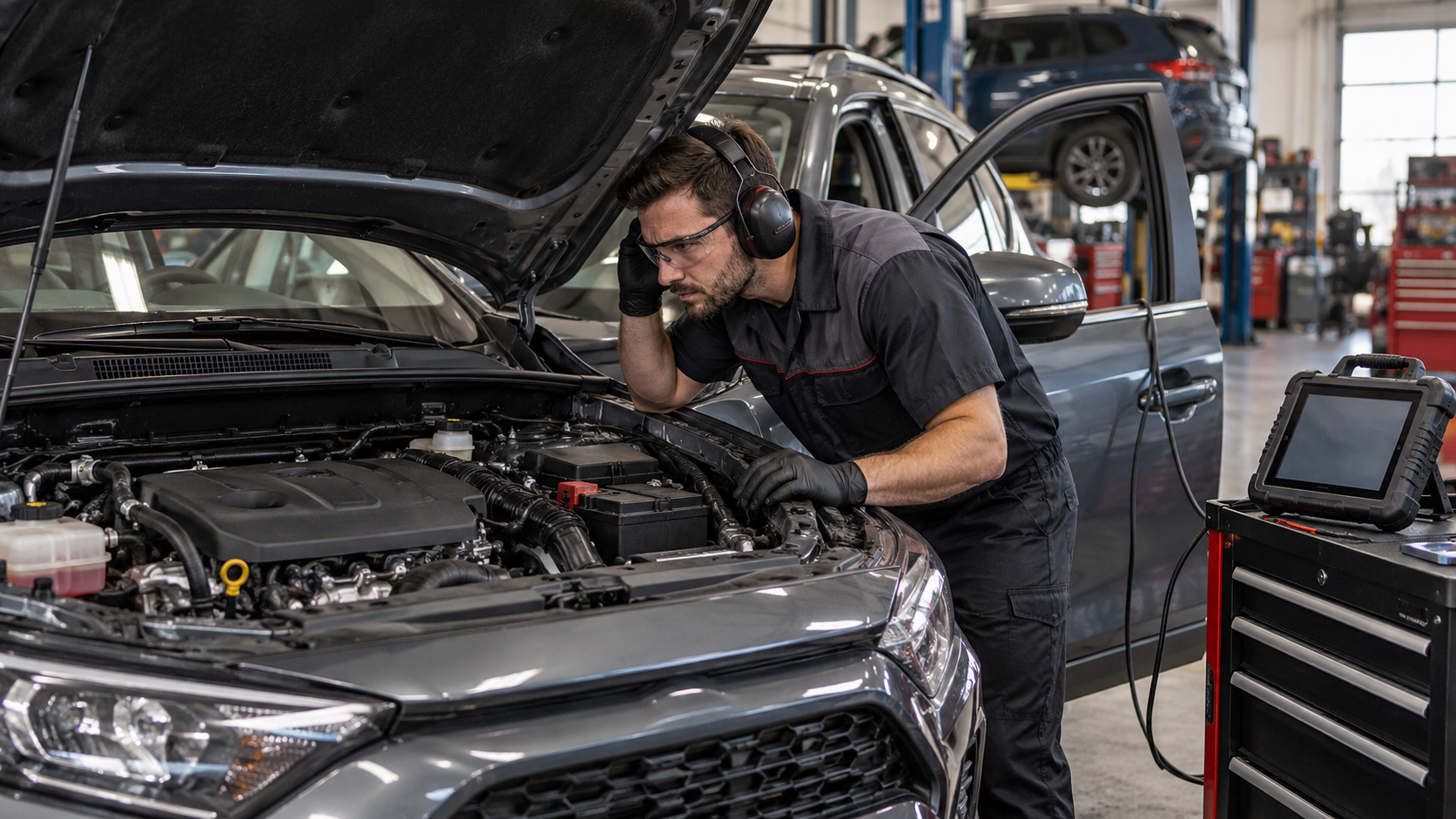 Mechanic diagnosing Equinox timing chain noise