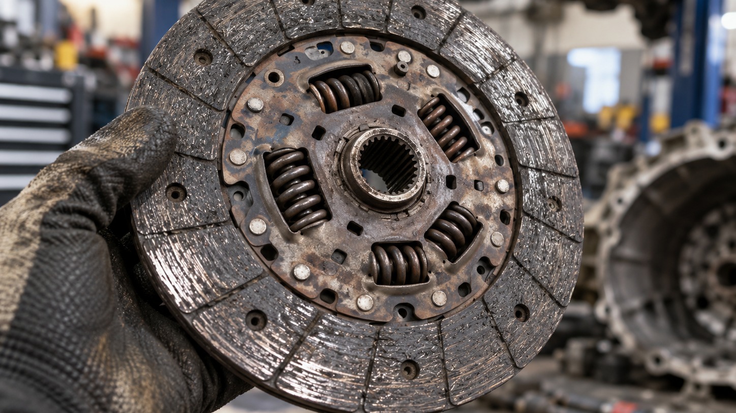 Worn clutch disc close-up
