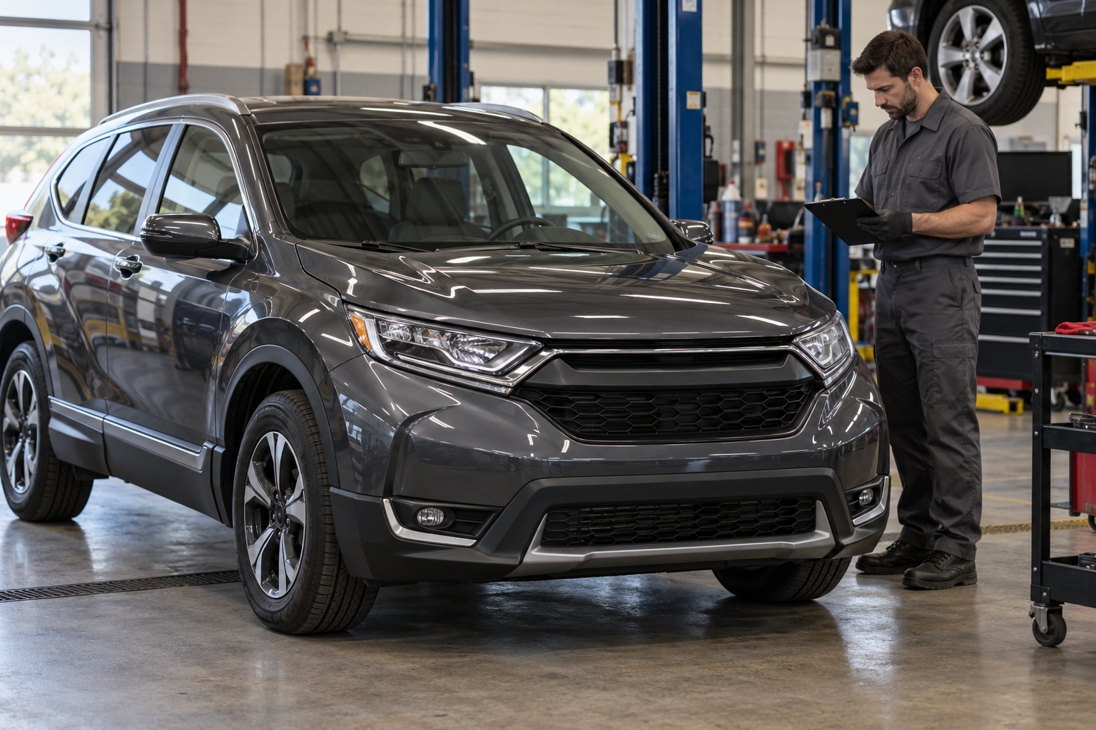 2017-era compact crossover prepared for an independent service inspection.