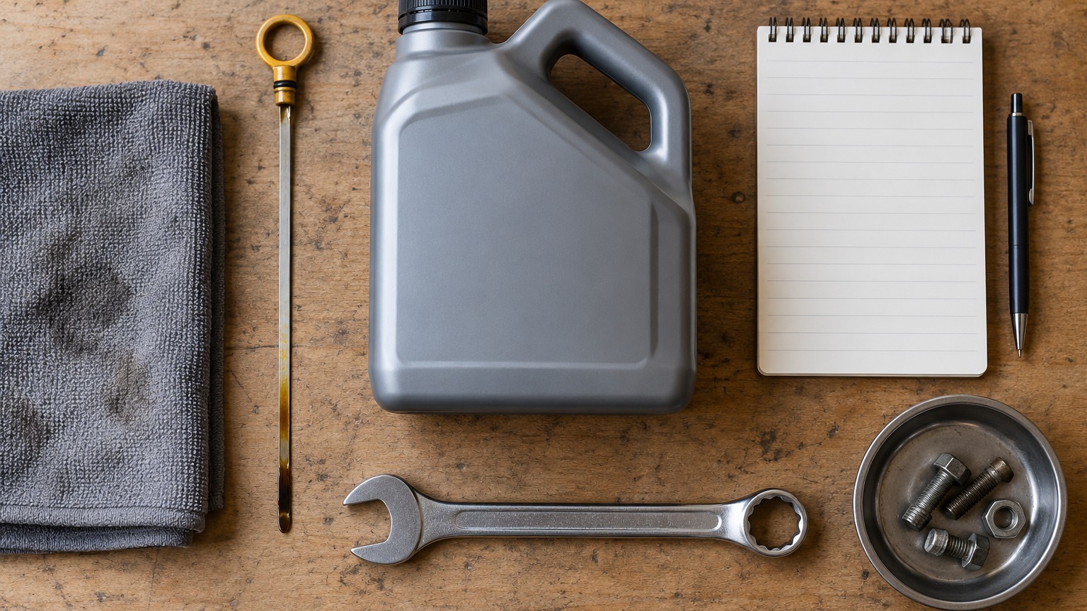 Automotive maintenance tools checklist flat lay